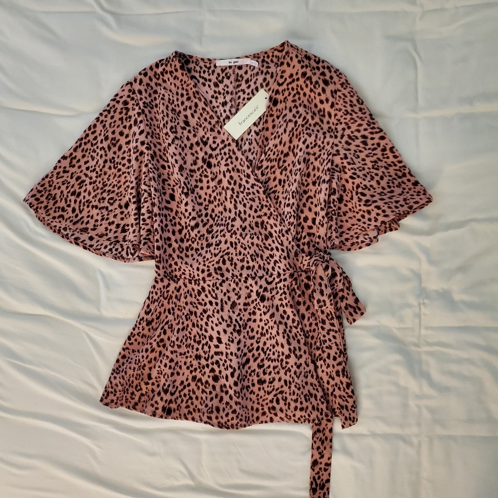 Francesca's Leopard Wrap Top XS